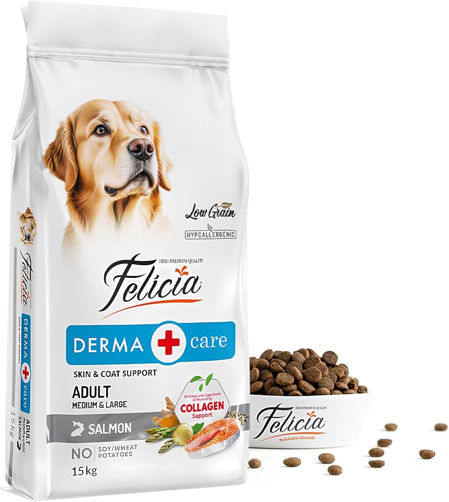 Felicia Kuru Köpek Maması, Somonlu, Az Tahıllı, Yetişkin, Büyük Irk, Hipoalerjenik, M, 15 Kg