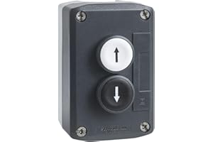 Schneider Electric Control station, plastic, dark grey lid, 2 flush push buttons Ø22, marked UP ARROW DOWN ARROW, 2 NO