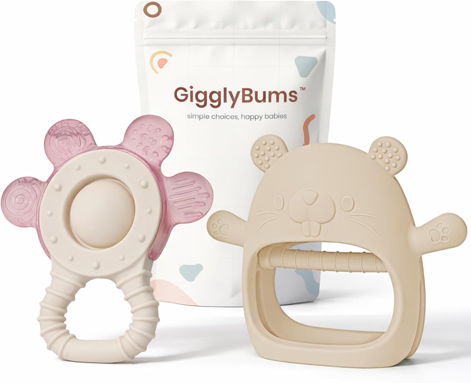 Baby Teether Set 3+ Months – Silicone & Water-Filled Cooling Teether 2-Pack, BPA-Free Sensory Teething Toys, Easy Grip, Sore Gum Relief – Baby Shower-Gift-Ready by GigglyBums