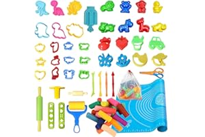 AOKSILY 61 pièces Accessoires Pate a Modeler,Pate a Modeler Play Doh,kit pâte à Modeler,Accessoires de Jouets Comprenant Un Cutter,Un Rouleau d'extrusion,des Moules et Une Boîte de Rangement