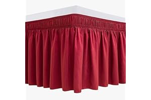 SHUOJIA Bedding Elastic Bed Valance Skirt with Ruffles - Solid Color Bed Skirt 38/45 Cm Easy Install Bed Skirt Double/Single/Half Square Stretch Wrap (Red,135 * 200+45cm)