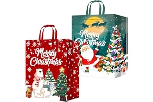 VOLSHA 2 Pack Christmas Tote Bag, Extra Large Reusable Grocery Bag with Handle, Present Bag, Shopping Bag for Holiday Xmas Event Party
