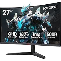 KOORUI 27インチ VA モニター 2560x1440 144Hz KOORUI 27 Inch Curved Gaming Screen 1800R, PC Monitor VA Panel