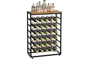 YOLEO 30 Bottles Floor Wine Rack with Wood Top, 6-Tiers Freestanding Wine Bottle Organizer Shelf, Sturdy Metal Bottle Display Holder for Kitchen Pantry (L59x W30x H88cm)