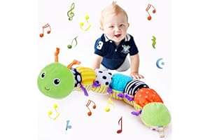 Funsland Muzyczna gąsienica dla niemowląt, miękka, pluszowa, sensoryczna, 0–12 miesięcy, z marszczeniami, grzechotką i teksturami, dla chłopca, dziewczynki, dzieci, prezent urodzinowy, zielona
