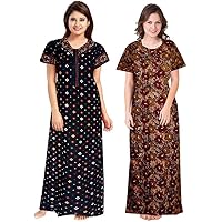 NEGLIGEE Women's Cotton Printed Nighty Combo Pack of 2, Free Size