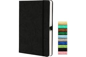 Beinushor Journal en Pointillé, A5 Carnet en Pointillé avec Papier 120GSM, 164 Pages, Journal Pointillé avec Boucle pour Stylo, Poche Intérieure, Bande élastique, Noir