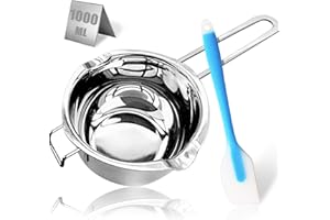 MARSHEEPY Schmelztopf Kerzenwachs - Edelstahl Schmelzschale - Wasserbad-Schmelzschüssel - Schmelztopf mit 2 Ausgüssen -mit Blauer Spatel für Schmelzen Schokolade Kerzen Wachs Zucker Butter Käse Karamell(1000ml)