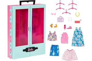 Barbie Garderob med kläder och accessoarer, vikdörrar och bärhandtag, gåva för barn, leksaker från 3 år, HKR92