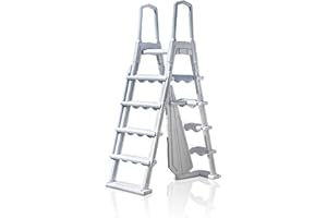 GRE 8412081312798 L4PL-Echelle Moulée par Soufflage pour Piscines Hors-Sol, 4 Marches, avec Plateforme, Blanche
