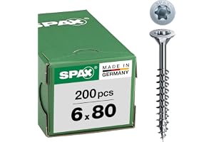 SPAX Universalskruv, 6,0 x 80 mm, 200 stycken, T-STAR plus, försänkt huvud, delgänga, 4CUT, WIROX A3J, 0191010600805