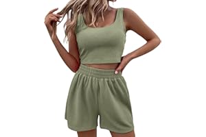 NIUREDLTD Set Damen Outfit 2 Teiler Damen Sommer Zweiteiler Damen Shorts und Top Sets 2 Piece Spaghettiträger Bauchfrei Tank Tops Kurze Hose Tops Camisole Crop Shorts Hauseanzug Kombi 2-Teiler Home Set #W