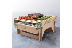 HIMBETA Öko Einweggrill (2 Stück) - Das Original - nachhaltig und umweltschonend, Einmalgrill für Camping Strand Park, 50% weniger CO2 durch Bambuskohle, nach 5 min startklar und über 1 Stunde nutzbar