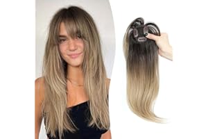 MS TAJ Clip in Fringe French 360°Bangs Hair Fringe in Clip Extensions Ombre Dark Blonde Hair Extensions Clip in Fringe Bangs Hair Pieces Adding Extra Hair Volume for Women