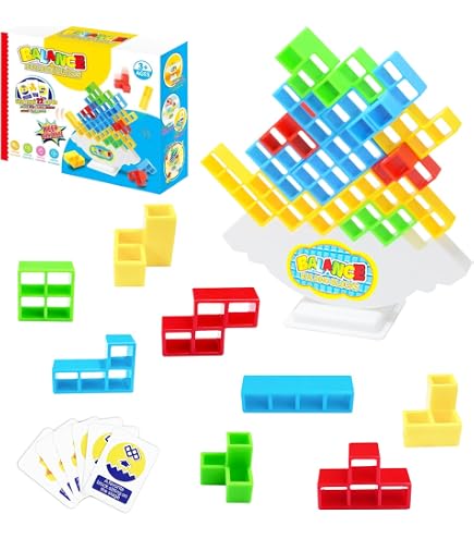 Jastown Tetra Tower – 48 Blocs D'équilibre Tetris – Jeu 2 Joueurs – Montessori, Cartes De Défi – ABS Dès 3 Ans