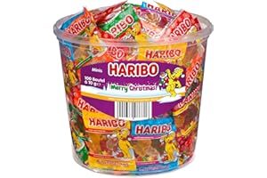 HARIBO Christmas Minis 1kg Vorratseimer | 100 einzeln verpackte Fruchtgummi-Tütchen im Weihnachtsdesign | Süßigkeiten-Mix für Nikolaus, Adventskalender, Kinder & Geschenkideen