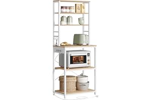 ‎VASAGLE VASAGLE Küchenregal mit Steckdosen, Standregal für Küche, Mikrowellen-Regal, 6 Regalebenen, 6 Haken, Stahlrahmen, 40 x 60 x 167 cm, goldeichenfarben-wolkenweiß KKS124Y01