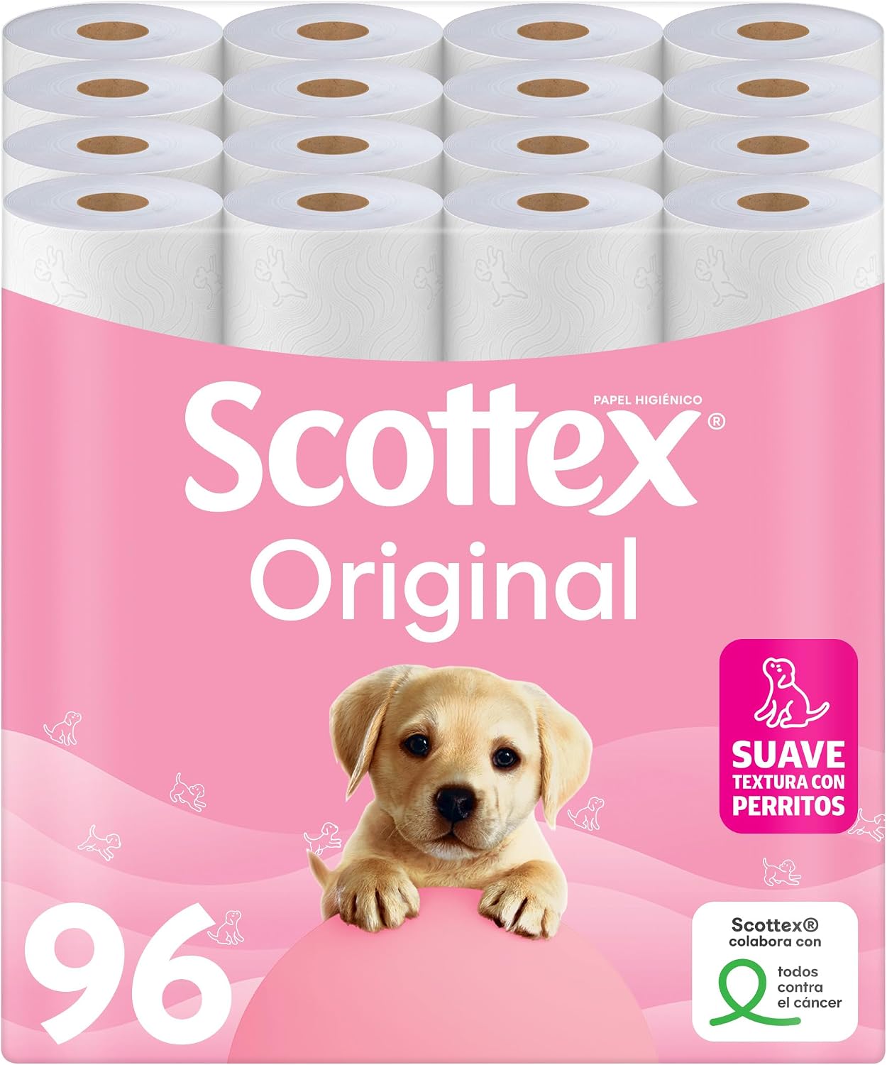 Scottex Original Papel higiénico, 96 rollos, 6 packs de 16 rollos dos capas que proporcionan el equilibro adecuado en suavidad y resistencia