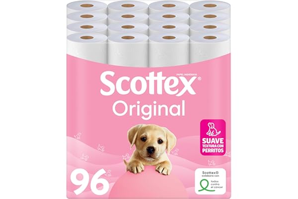 Scottex Original Papel higiénico, 96 rollos, 6 packs de 16 rollos dos capas que proporcionan el equilibro adecuado en suavidad y resistencia