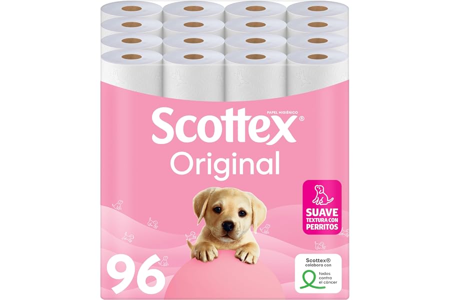 Scottex Original Papel higiénico, 96 rollos, 6 packs de 16 rollos dos capas que proporcionan el equilibro adecuado en suavida