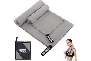 SMGBWAY 2Pcs serviettes en microfibre, grande serviette de fitness 180 x 80 cm, petite Serviette Main 80 x 40 cm, absorbante, légère, Serviette de Sport Homme et Femme,serviette de bain pour gym (grey)