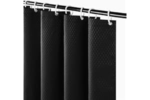 Furlinic Zasłona prysznicowa 183 cm, czarna, tkanina gofrowa, odporna na pleśń, wodoodporna, obciążona krawędź, do wilgotnych pomieszczeń, 120 x 180 cm, zestaw z 8 haczykami.