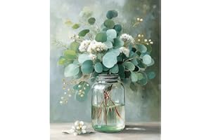 DAERLE Paint by Numbers for Adults, Eucalyptus Flower, Painting by Number Kits On Canvas, Oil Painting Acrylic Paints, Home Wall Decor 16x20inch/40x50cm, Without Frame Vase with Flowers