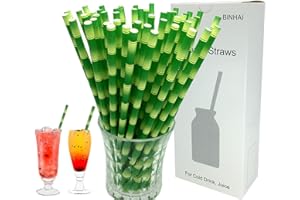 BINHAI Cannucce di carta per feste in bambù verde, 100 pezzi con imballaggio riciclati biodegradabile cannuccia Bulk decorazioni per tutti i giorni, matrimonio, festa, fai da te