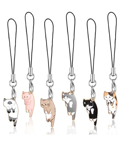 GlamRays Y2K Cat Phone Pendant, 4 Pieces, Cute Phone Chain