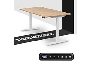 ‎BOHO OFFICE boho office® höhenverstellbarer Schreibtisch 160 x 80 cm - Elektrisch stufenlos, 2 Motoren, 3-Fach Teleskop, Memoryfunktion, Kollisionsschutz - Homedesk Weiß inkl. Tischplatte in Wildeiche