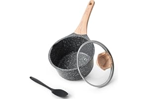 Kordisen Ensemble de casseroles antiadhésives avec couvercle, 16cm, revêtement en granit, bec verseur, compatibles induction, sans PFOA/PFOS - Cuisson saine et facile