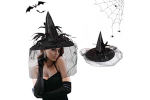 Himissy Sombrero de Bruja, Gorro de Bruja, Sombreros de Bruja, Gorro Bruja, Halloween Hat para Adulto Disfraz de Halloween Tocado, Carnaval Accesorio Fiesta Decorativo con Flor