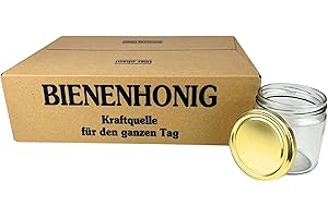 BIENEN SCHMIDT 60x Twist Off Honigglas Schraubglas 500g Imkerhonig Rundglas mit Deckel Gold Gläser für Honig 82mm Sturzglas Einmachglas Einweckglas Marmeladenglas Deckel Gold