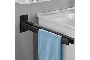 CHEERHOM Porte-Serviettes Noir en Acier Inoxydable, Double Porte Serviette Adhésif à Deux Bras Support Mural pour Salle de Bain Ou Cuisine,Deux Options de Montage，39 X 10 X 5CM