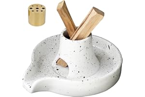 ‎BEYLAB BEYLAB 3 in 1 Einzigartiges Design Räucherstäbchenhalter Keramik Räucherschale für jedes Räucherwerk, Räucherstäbchen, Palo Santo Halter, Weißer Salbei, Abnehmbares Messingset - Gesprenkelt Weiß