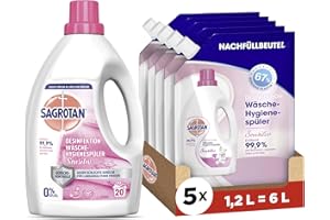 ‎SAGROTAN Sagrotan Wäsche-Hygienespüler Sensitiv Waschmittel-Zusatz - 1,5l & Sagrotan Wäsche-Hygienespüler Sensitiv Nachfüller 5 x 1,2l