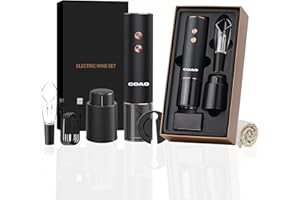 COAO Set regalo apribottiglie automatico ricaricabile apribottiglie elettrico ONE-TOUCH con versatore per aerare il vino tappo sottovuoto e tagliacapsule mini cavatappi da viaggio leggero