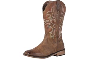 SheSole Women's Square Toe Western Cowgirl Cowboy Boots Mid Calf Embroidered