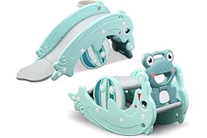 TikTakToo 2 in 1 per bambini con scivolo e dondolo combinato, facile da girare e srotolare, per interni ed esterni (senza trasformazione), con canestro da basket (Mint)