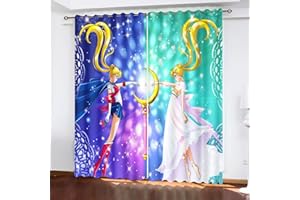 SNcek Sailor Moon Verdunkelungsvorhang wasserdichte Polyester Stoff Mit Ösen, Sailor Moon Kinder Verdunkelungsvorhänge Blickdicht Für Kinderzimmer (150x166cm(BxH)/ 75x166cmx2,14)