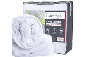 Lakhmaali Mattress Topper Kingsize Bed, Soft & Fluffy Microfiber Quilted cover, 4 Inches Extra Thick, Firm Bedding Mattress Topper with Elasticized Corner Straps - White (150 x 200cm)