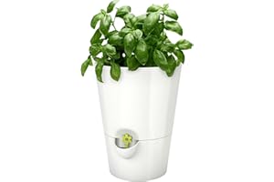 Emsa 514244 Kräutertopf für frische Kräuter, Selbstbewässerung, Wasserstandsanzeiger, Ø 13 cm, Weiß, Fresh Herbs