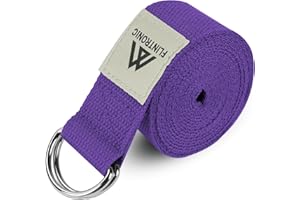 flintronic Yoga Cinturon, Natural Correa Yoga Algodon, con Hebilla Metal D-Anillos, para Principiantes y avanzados, Ejercicios de Estiramiento, Fitness, Pilates（185CM/250CM）