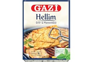 Gazi Hellim Grill- und Pfannenkäse - 10x 250g Vakuum - Pfanne Grillkäse Grill Ofenkäse Backkäse 45% Fett i. Tr. Schnittkäse Käse, mit Minze verfeinert, mikrobielles Lab Halal vegetarisch glutenfrei