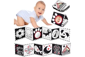 Vicloon Kontrastbuch Baby, Soft Bilderbuch aus Stoff mit Spiegeln, Schwarz Weiß Doppelseitig Baby Stoffbuch, Wahrnehmungs-Lernspielzeug,Neugeborenes Lernspielzeug Spielzeug Geschenk
