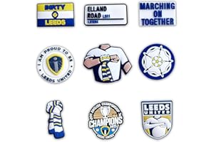Nhemeylp 9PCS Shoe Charms, Cartoon Football Shoe Decoration Charms for Men Women, Boys & Girls Sandal Accessories, Football Gift Party Souvenirs Hobbyist Collection (Leeds United)