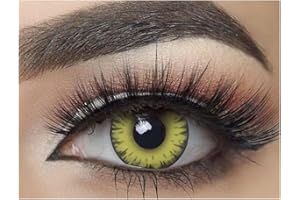 MYSA LENS® Lentilles De Contact De Couleur Fantaisie Crazy Lens Cosplay Halloween Yeux Loup Garou Jaunes Yellow Werewolf Moon Yellow Vampire Etui Offert 12 Mois sans correction …