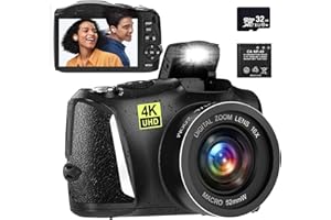 Fine Life Pro Cámara digital 4K, cámara de fotos de 48 MP con tarjeta SD de 32 GB, con enfoque automático, zoom digital de 16X, pantalla de 3,0 pulgadas, cámara de vlogging para fotografía