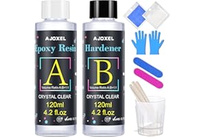 AJOXEL Resina Epossidica Trasparente Atossica 252 g/240 ml, Colla Resina Epoxy con Indurente per Creazione Gioielli Fai da Te, Legno, Decorazione Artigianale, Creazioni Artistiche, Restauro