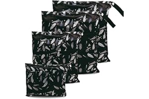 AuPower Wetbag Windeltasche, 4 Stück Wetbag Stoffwindeln, Wiederverwendbare Wetbag Nasstaschen mit Reißverschluss für Kleinkind Windeln Reisen Gym Strand Pool -Schwarz